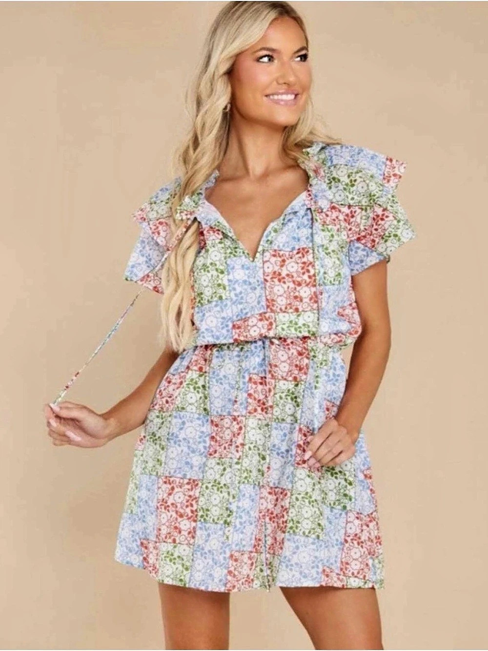 Olivia James The Label Tinsley Ditsy Patchwork Cotton Dress L EUC